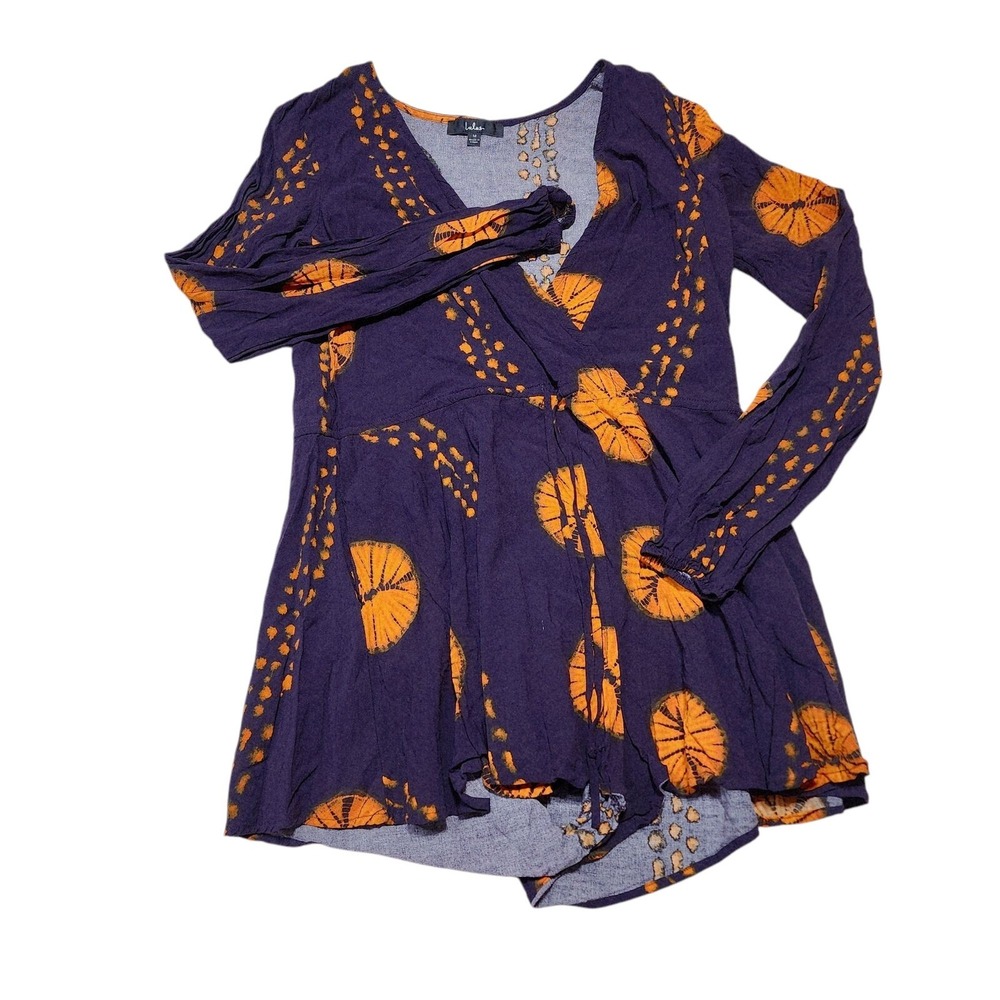 Lulus Romper Womens Medium Purple Orange Tie Dye Long Sleeve V-Neck Rayon
